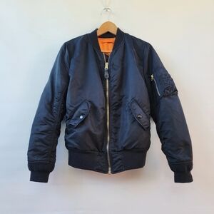 Alpha Industries MA-1 Bomber Flight Jacket Womens Size Small Black Retro Nylon